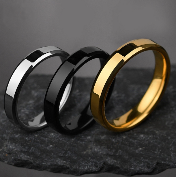 4mm Men and Women Simple Fashion Cool Polishing Ring Silver Gold Black Blue Titanium Steel Ring