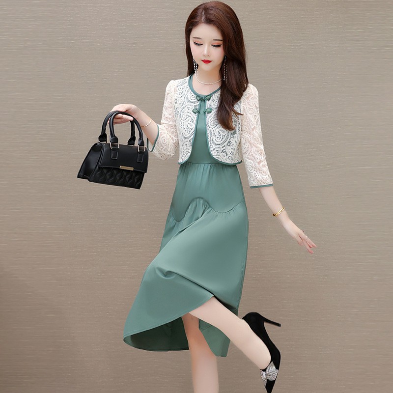 Temperament waist slimming two-piece dress set 2025 new spring and summer dress two-piece temperament women's dress